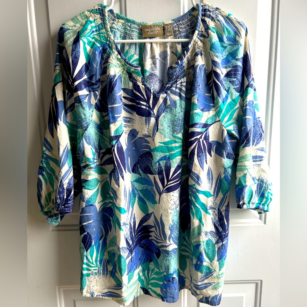 Naturals D&Co women’s Tropical Floral Top Blouse Shirt size 1X Casual Summer